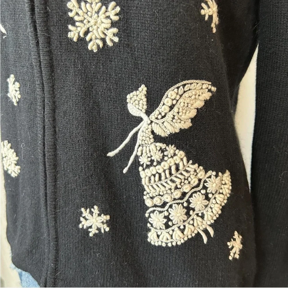 Vintage 1990s Talbots Black and white snow angel wool cardigan sweater size M - Picture 6 of 8